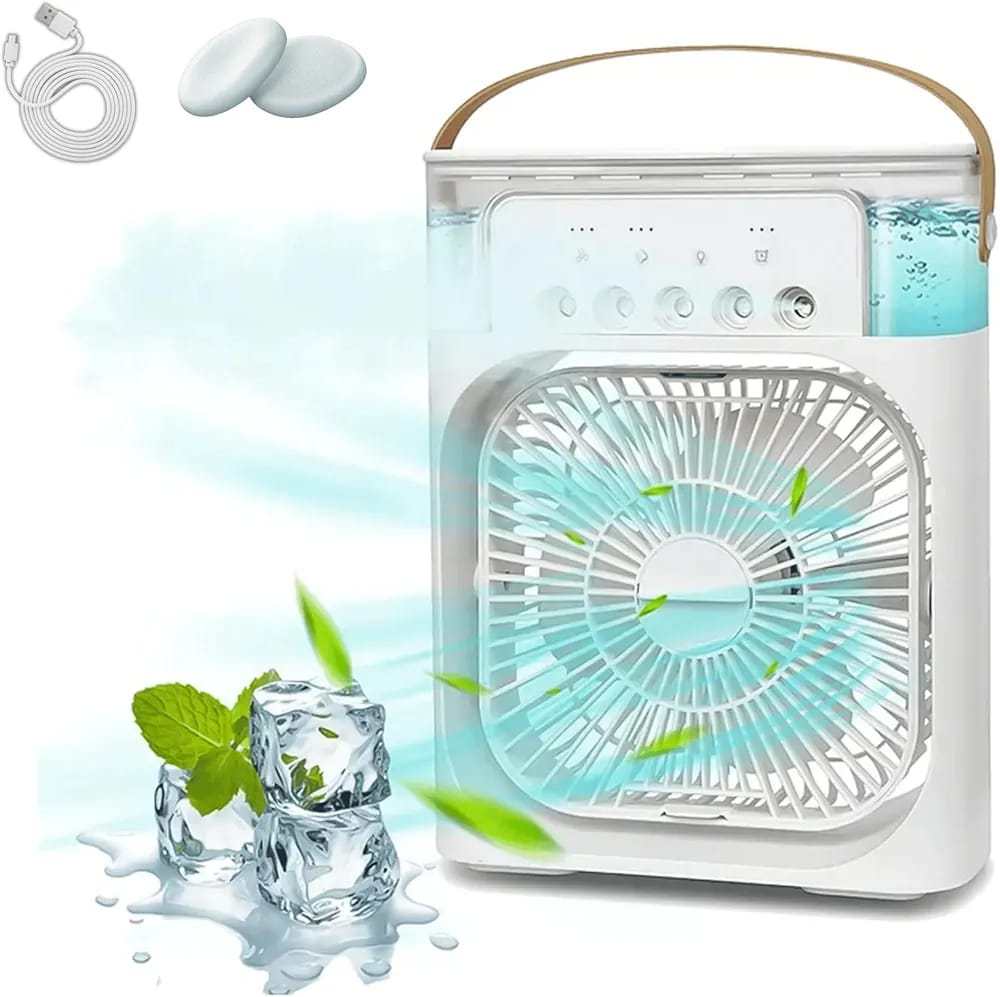 *💨❄️ *"Whoa! It’s Cool, It’s Fresh, It’s Glowing!"* – 3-in-1 Portable Air Cooler, Fan & Humidifier with LED Light at *2499/-* only | USB Powered for Home, Office & Travel*